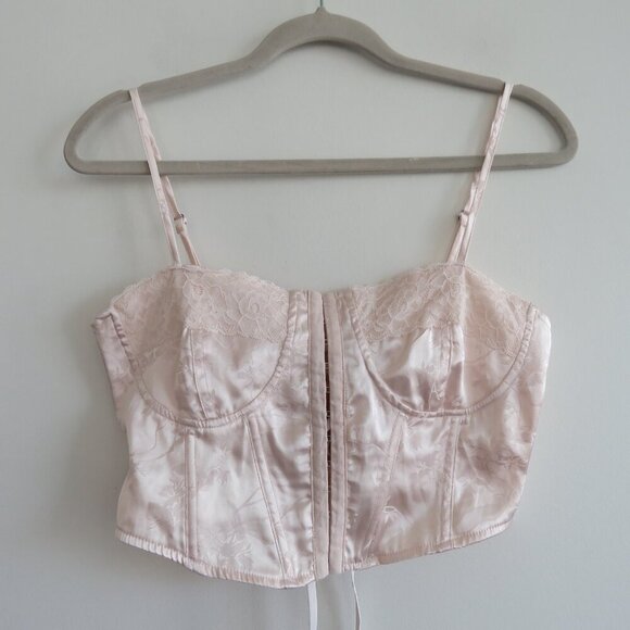 L.A. HEARTS Satin Floral Lace Up Corset Bustier Top Romantic Fairy Y2K Babydoll - Picture 2 of 14